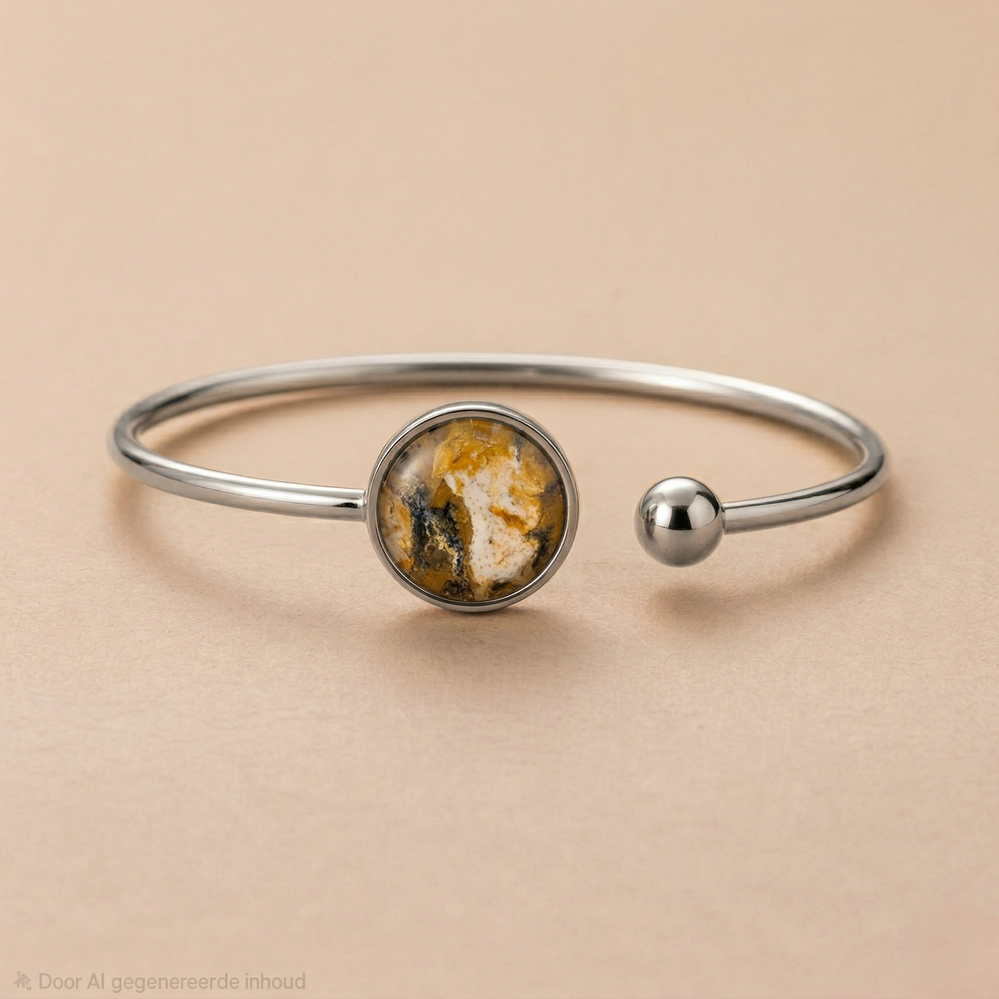 Bangle Lis – Uniek kleurdesign, zwart, wit en oker (RVS)