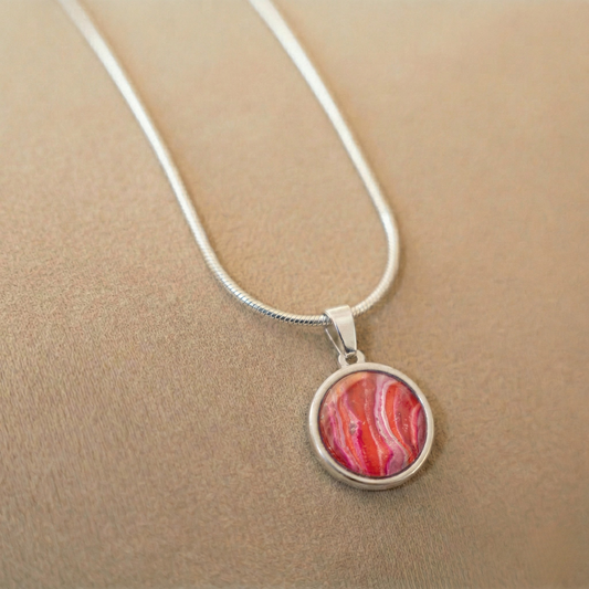 Ketting Wien (16 mm) |rvs design met kleurenprint, roze, rood en wit