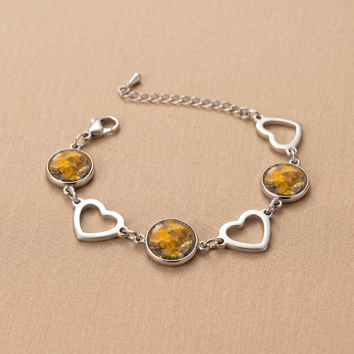 Armband Juuls | rvs design schakelarmband met hartjes, zwart, bruin en oker