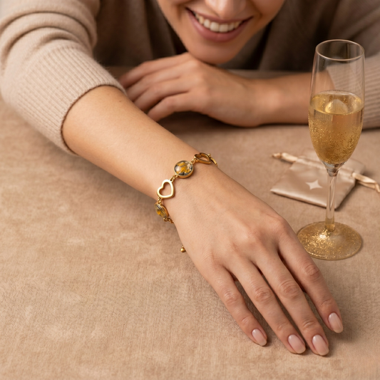 Armband Juuls | rvs design schakelarmband met hartjes, zwart, bruin en oker