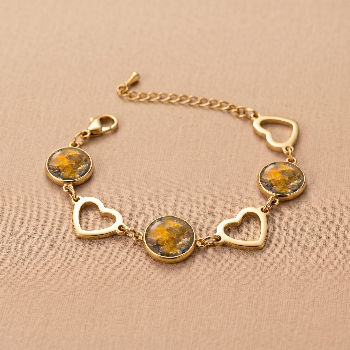Armband Juuls | rvs design schakelarmband met hartjes, zwart, bruin en oker